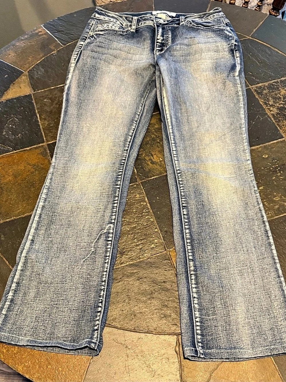 1946 Denim Bootcut Embellished Jeans in Blue Waist 10